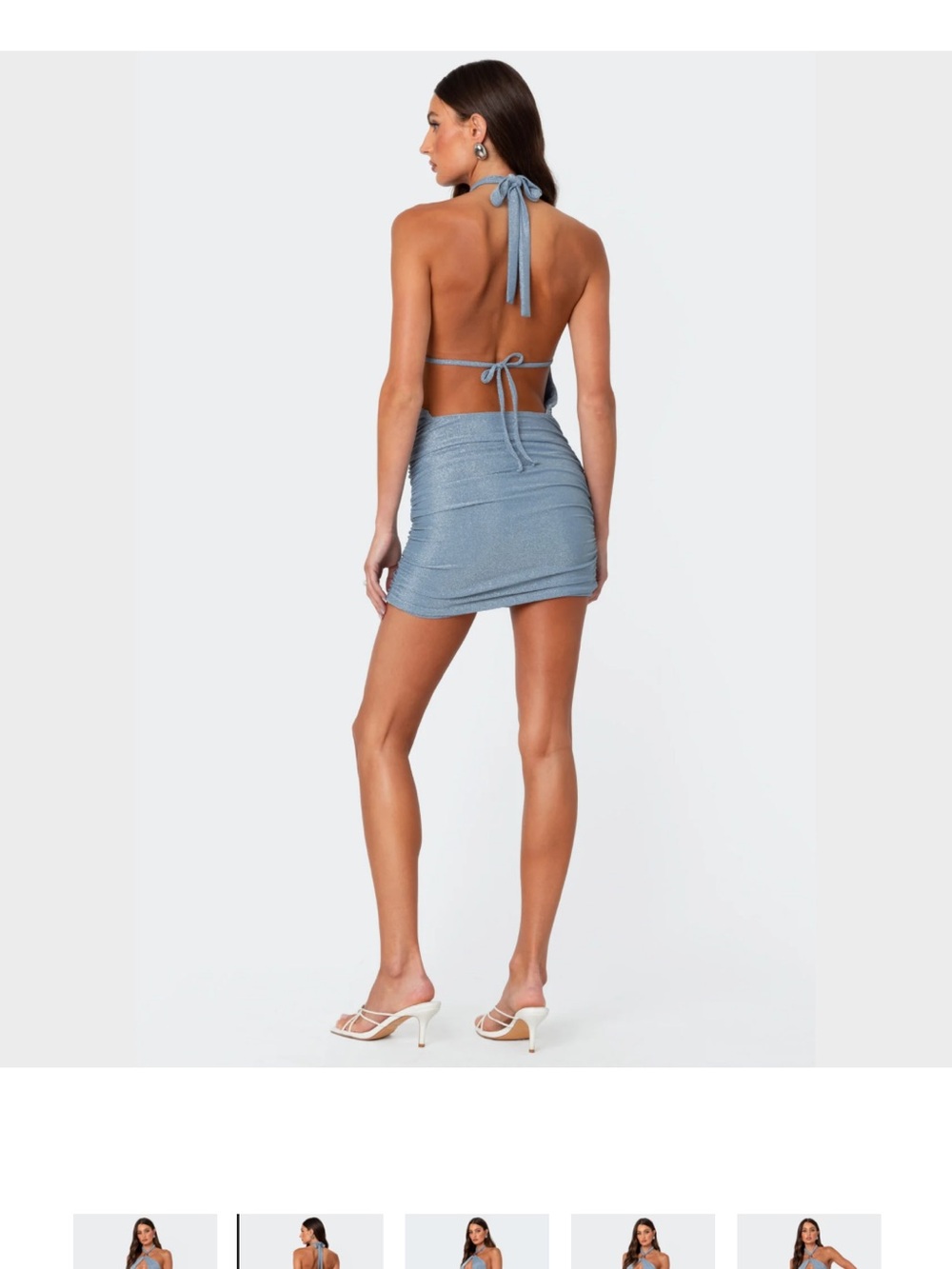 Edikted Shimmery Sky Blue Halter Mini Dress - Picture 6 of 7